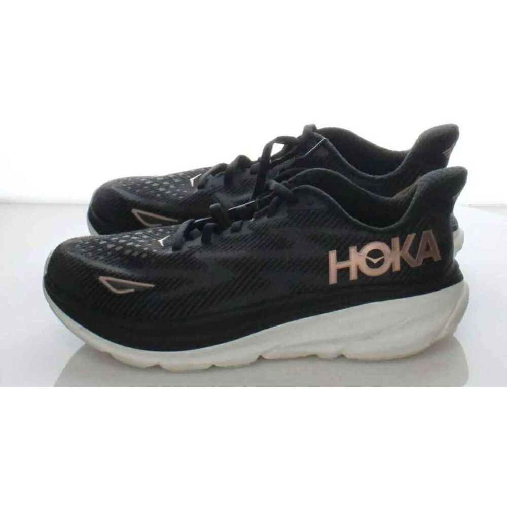 Hoka Clifton 9 Lace Up Running Sneakers Tennis Shoes In Black Men 7 D or W 8.5 D